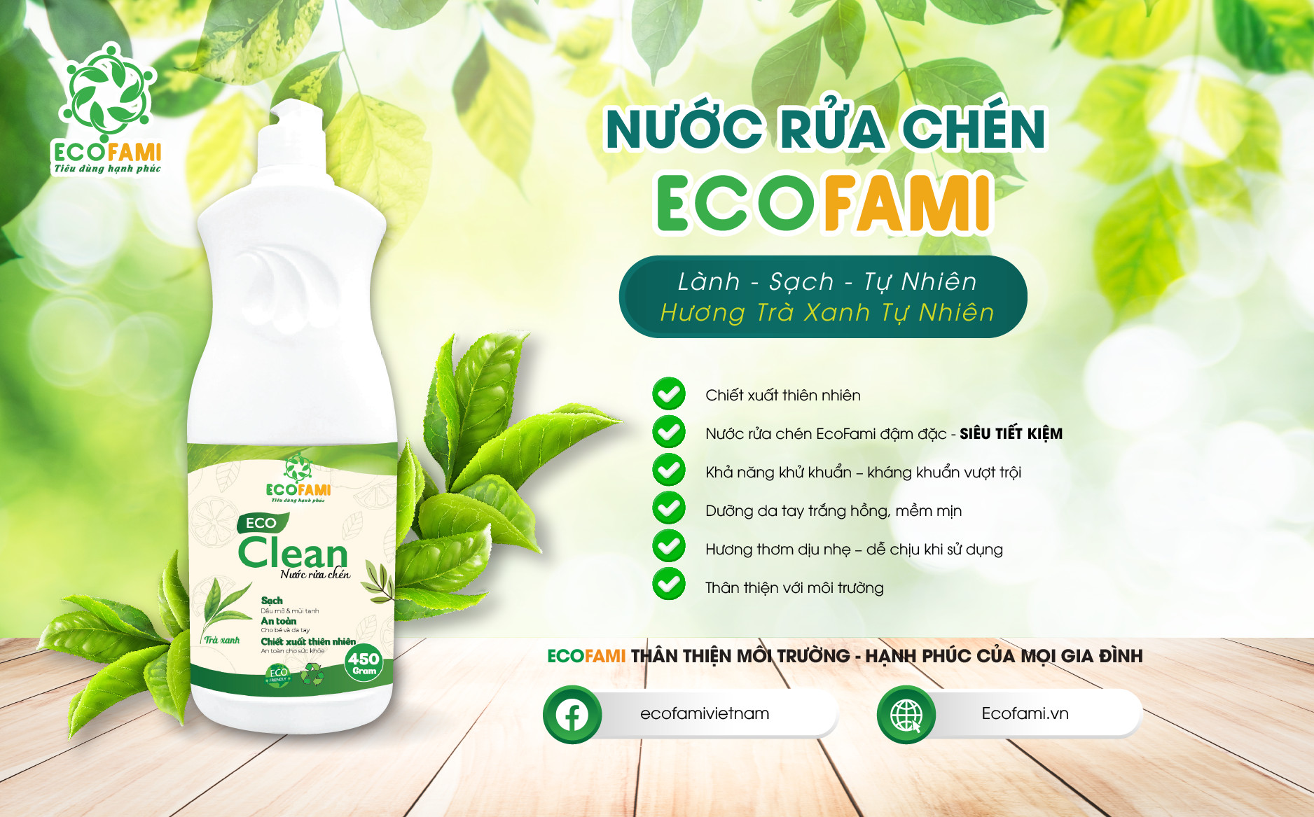 Nước rửa chén Eco Clean (Hương Trà Xanh)