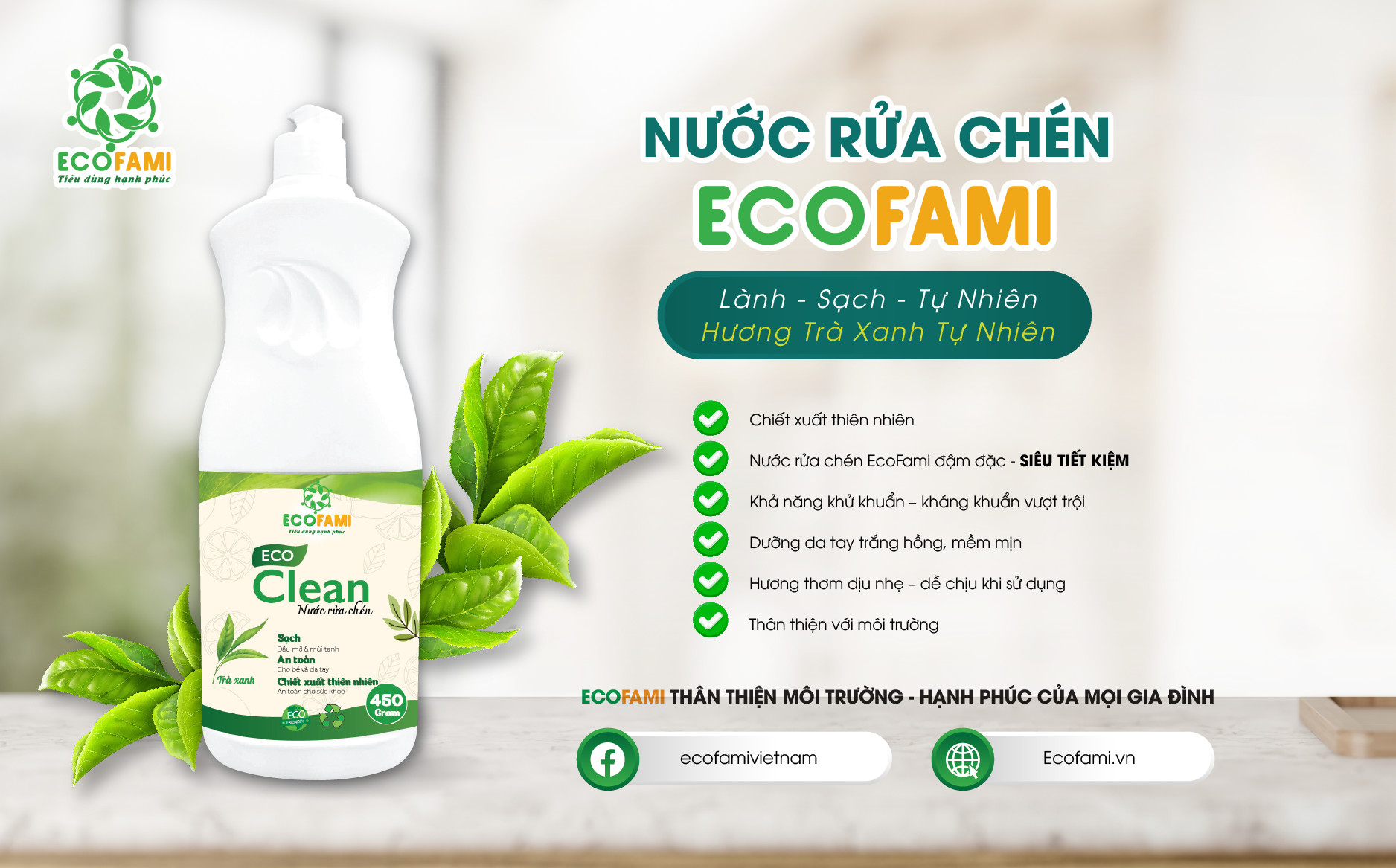 Nước rửa chén Eco Clean (Hương Trà Xanh)