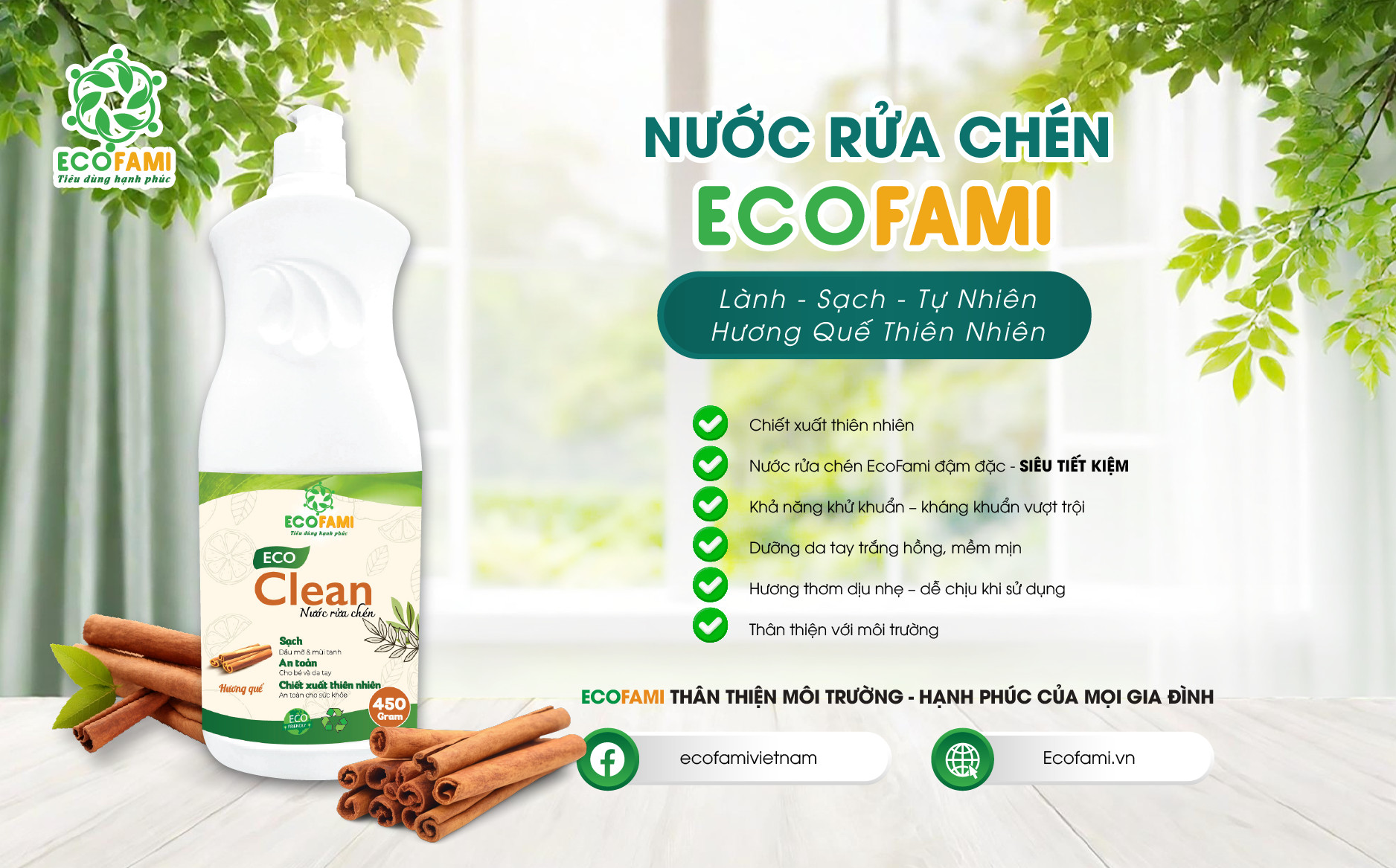 Nước rửa chén Eco Clean (Hương Quế)