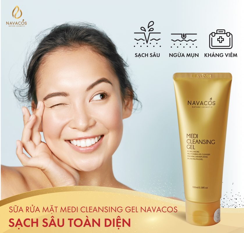 Navacos Medi Cleansing Gel 100ml – Sữa Rửa Mặt Làm Sạch Sâu, Cân Bằng Độ Ẩm