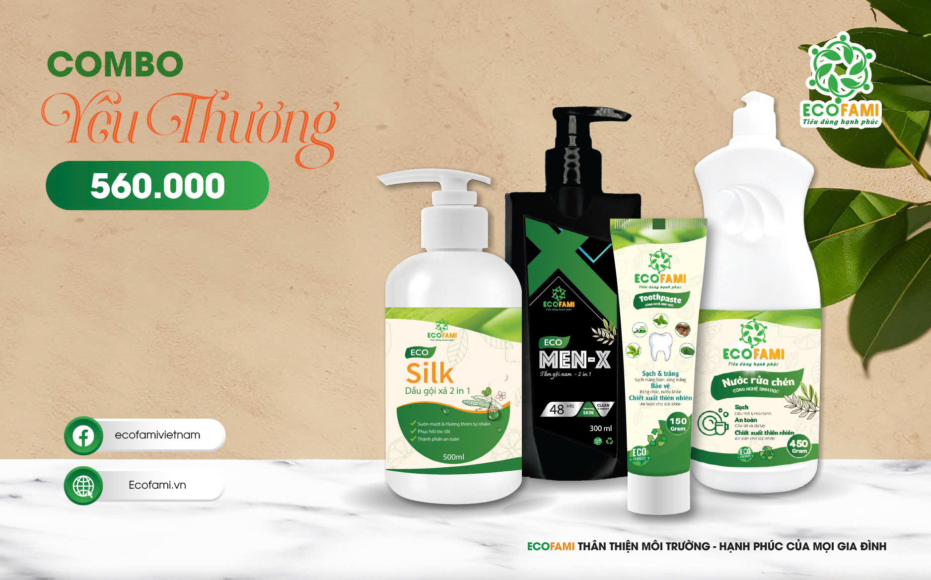 COMBO YÊU THƯƠNG (Dầu gội nữ Eco Silk, Dầu gội nam Eco MenX, kem đánh răng, nước rửa chén)