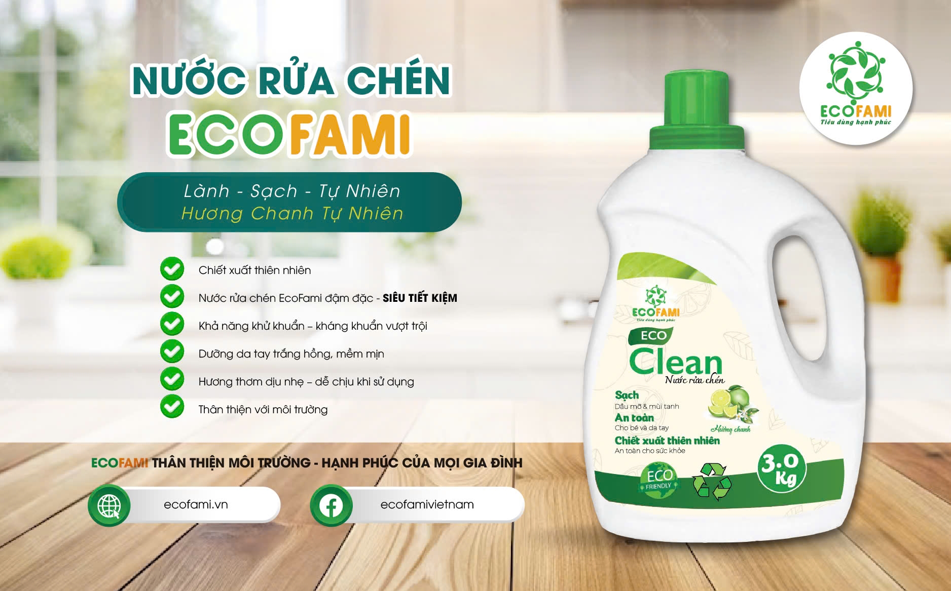 Nước rửa chén Eco Clean Hương Chanh (3kg)