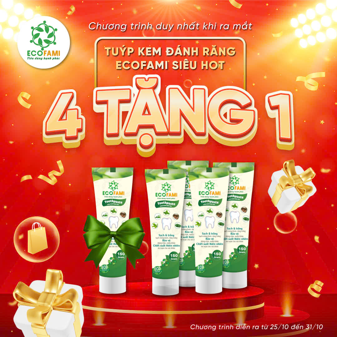 Kem Đánh Răng Ecofami Toothpaste 150g - Giải Pháp Hoàn Hảo Cho Răng Sạch, Trắng Và Khỏe Mạnh | Mua 4 Tặng 1 Ngay!