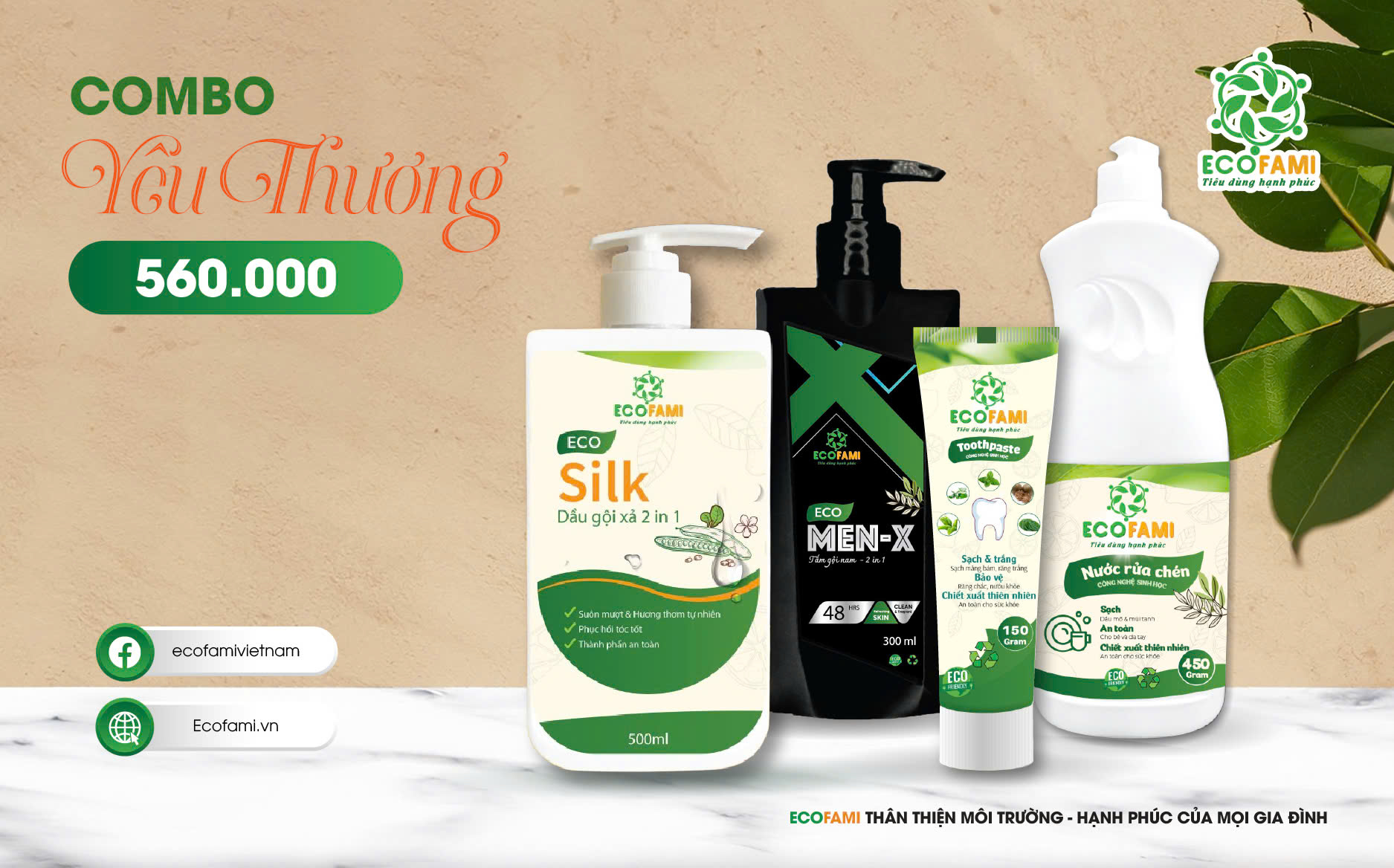 COMBO YÊU THƯƠNG (Dầu gội nữ Eco Silk, Dầu gội nam Eco MenX, kem đánh răng, nước rửa chén)