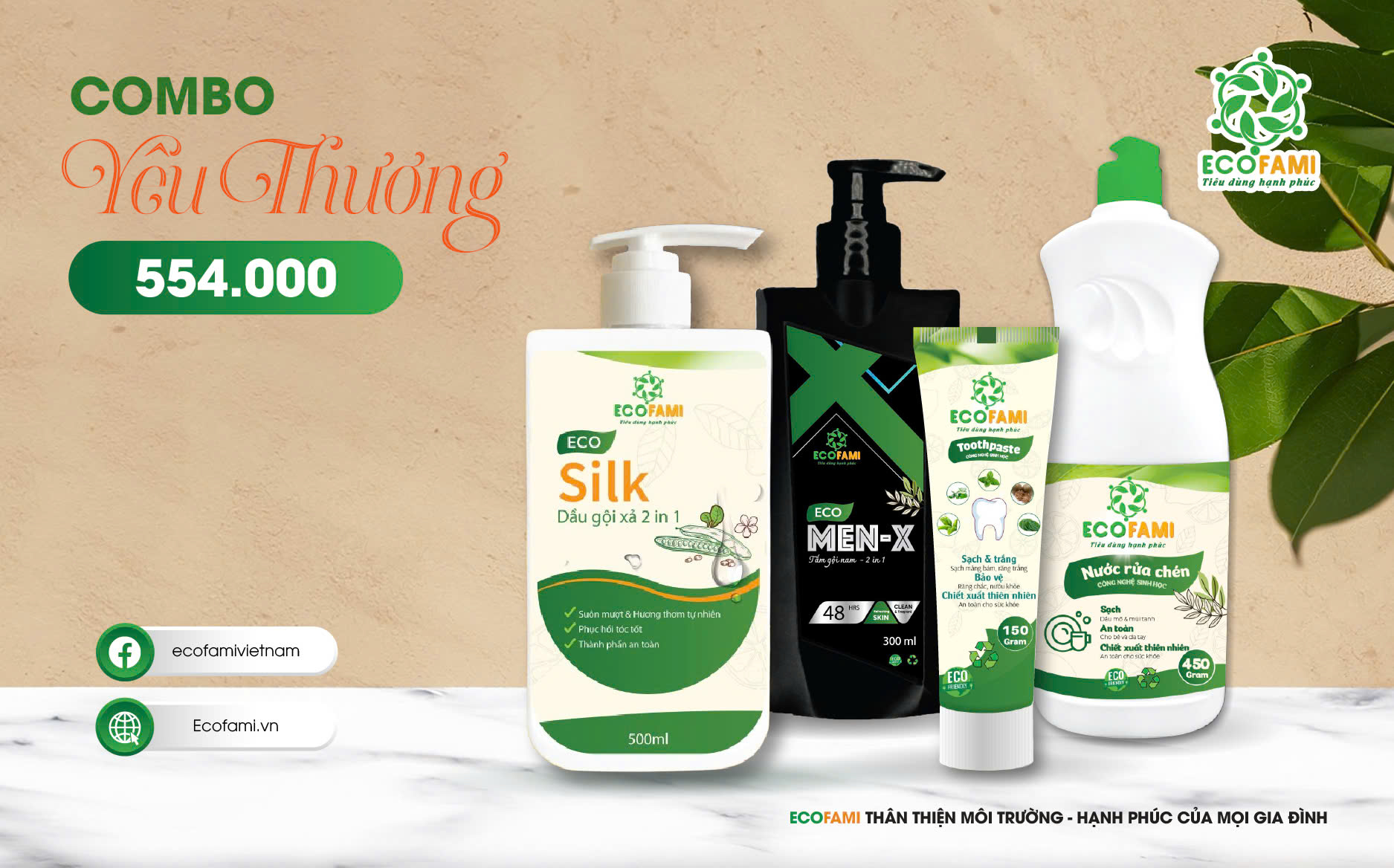 COMBO YÊU THƯƠNG (Dầu gội nữ Eco Silk, Dầu gội nam Eco MenX, kem đánh răng, nước rửa chén)