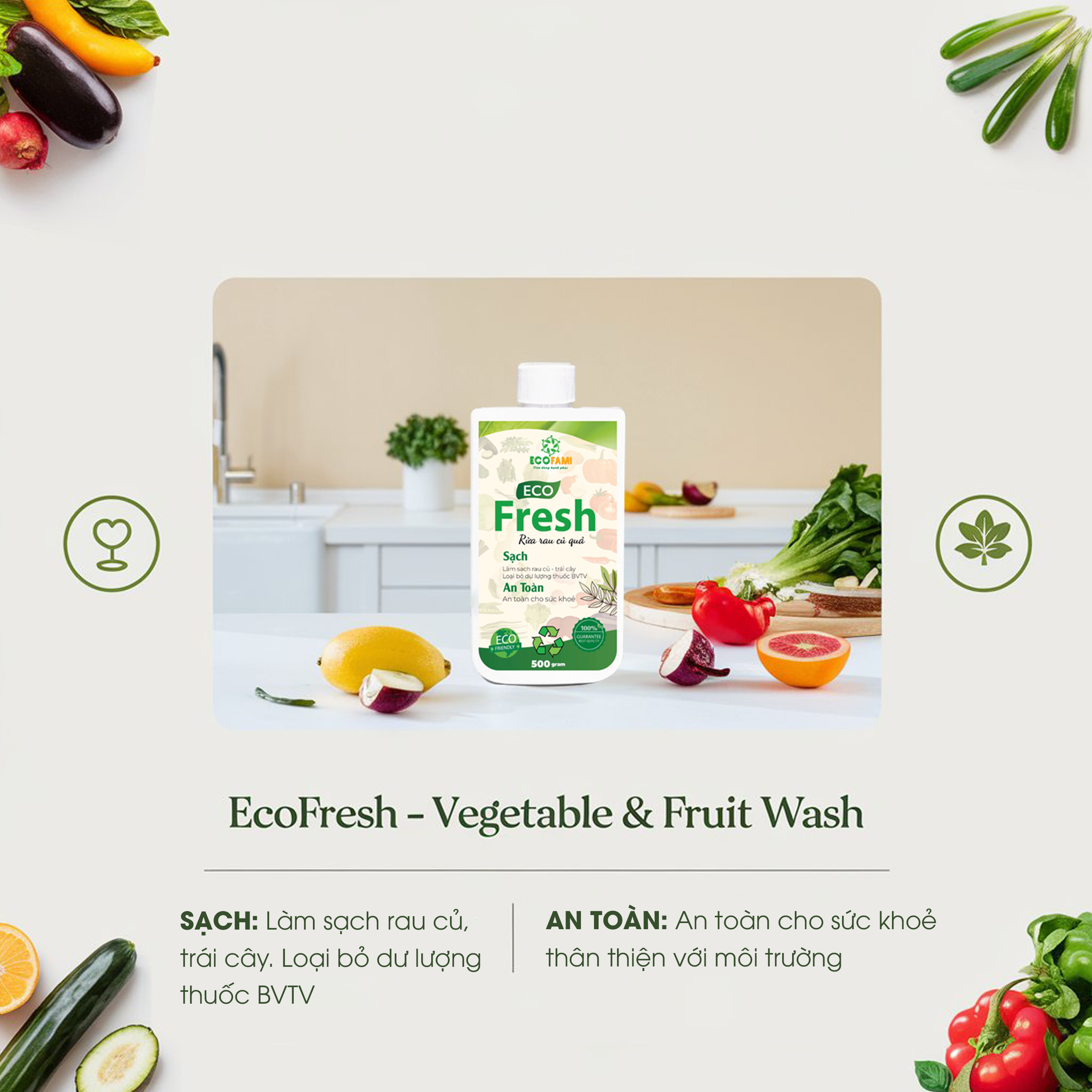 Rửa Rau Củ Quả EcoFresh - Làm sạch và loại bỏ dư lượng bảo vệ thực vật