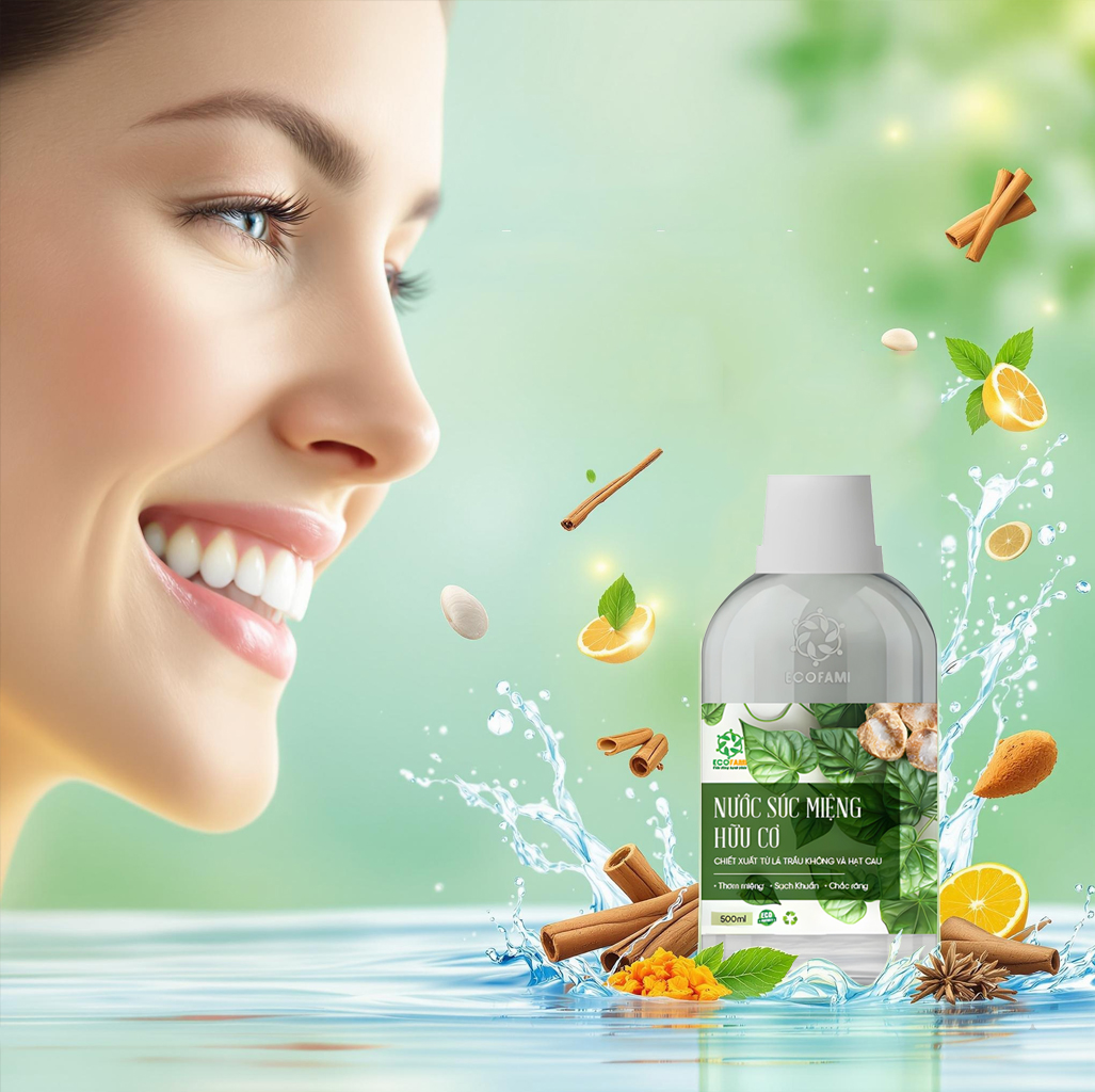 Nước Súc Họng Miệng Hữu Cơ Ecofami 500ml – Làm Sạch Răng Miệng, Thơm Hơi Thở, Giảm Ho Hiệu Quả