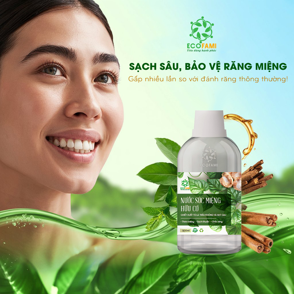 Nước Súc Họng Miệng Hữu Cơ Ecofami 500ml – Làm Sạch Răng Miệng, Thơm Hơi Thở, Giảm Ho Hiệu Quả