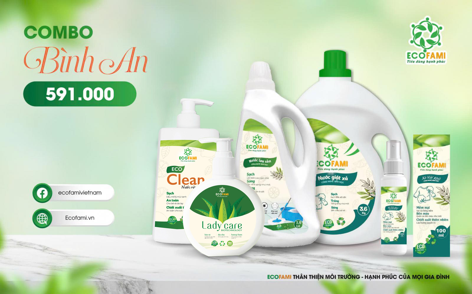 COMBO BÌNH AN (Nước lau sàn, nước giặt xả, xả vải khô, DD vệ sinh PN, nước rửa chén)