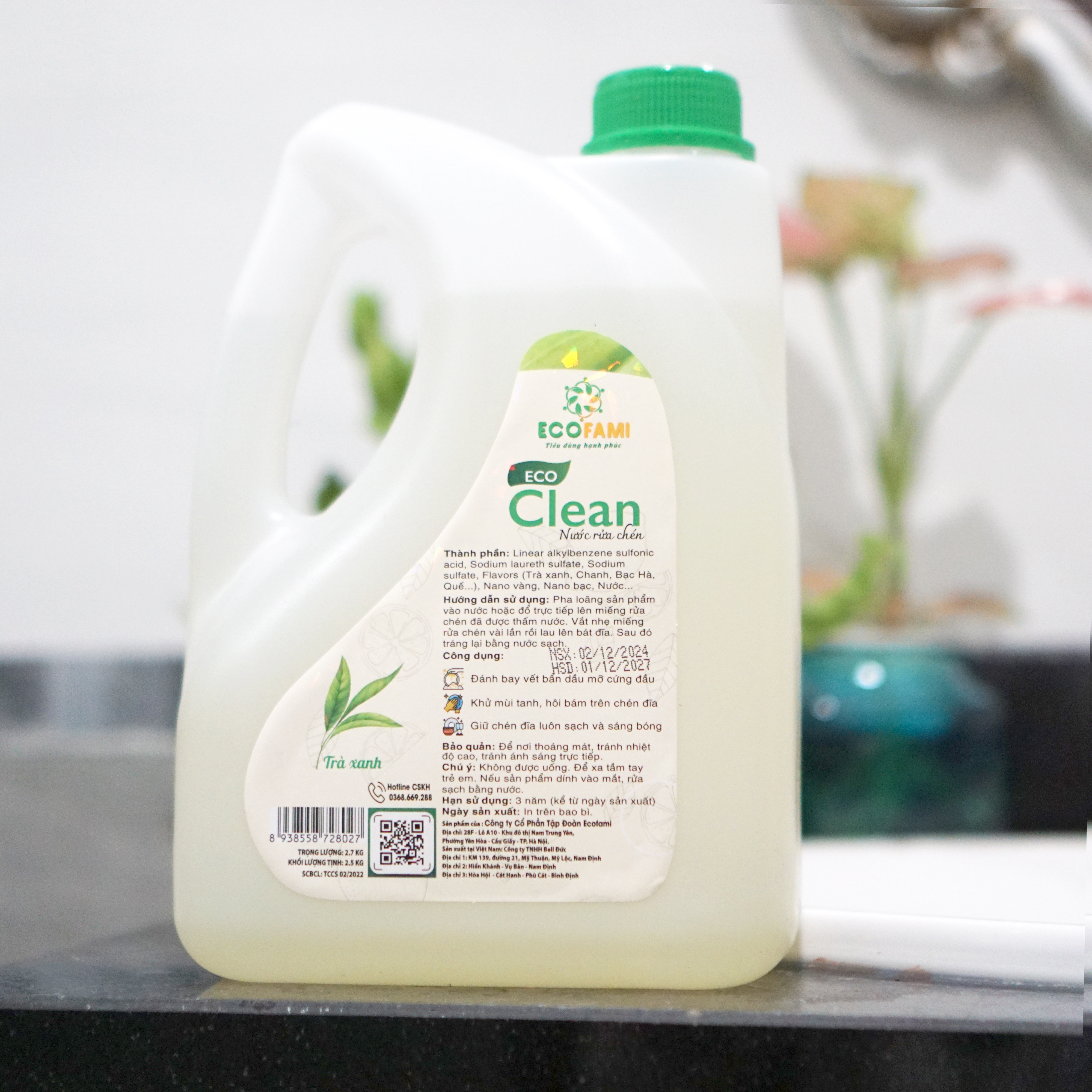 Nước rửa chén Eco Clean 2,7 kg (Hương Trà Xanh)
