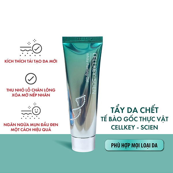 TẨY DA CHẾT TẾ BÀO GỐC HÀN QUỐC CELLKEY-SCIEN WHITE PEELING GEL 80ML – LÀM SẠCH SÂU, DỊU NHẸ, CẤP ẨM SÁNG DA