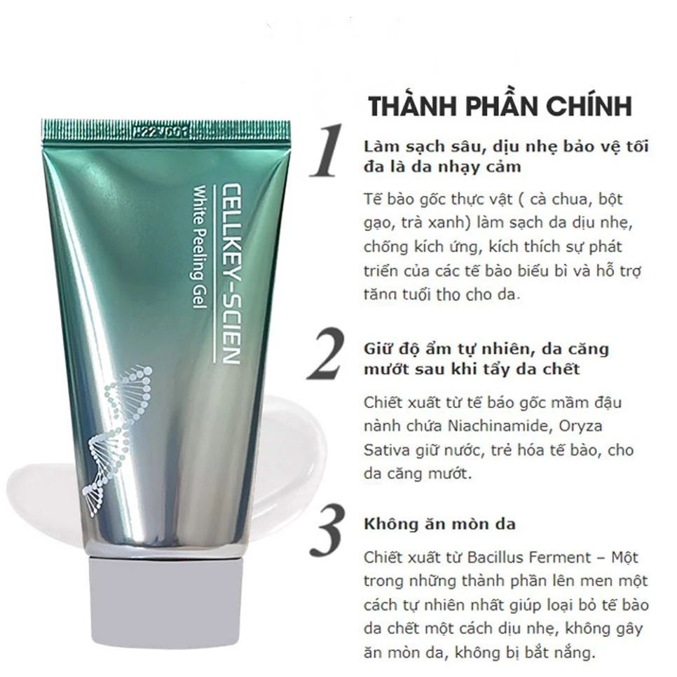 TẨY DA CHẾT TẾ BÀO GỐC HÀN QUỐC CELLKEY-SCIEN WHITE PEELING GEL 80ML – LÀM SẠCH SÂU, DỊU NHẸ, CẤP ẨM SÁNG DA