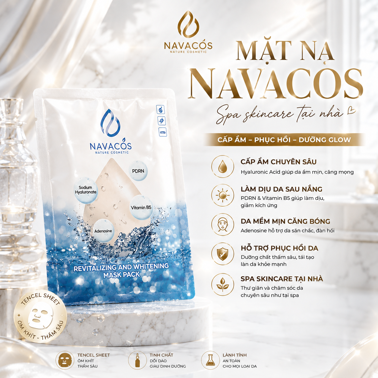 (Kèm qùa tặng) Bộ Đôi Navacos: Kem Chống Nắng Nâng Tông & Mặt Nạ Phục Hồi Chuyên Sâu