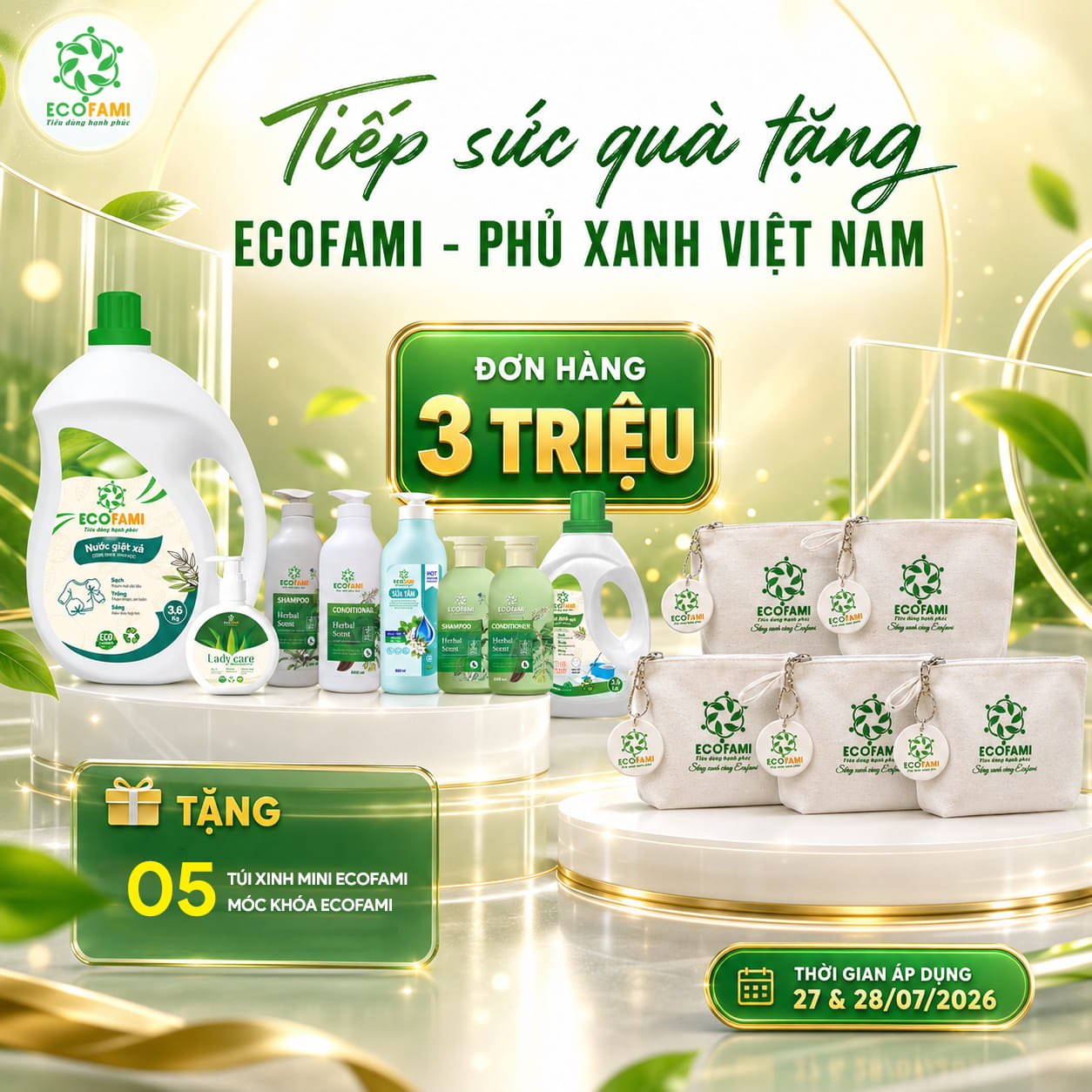 Tiếp Sức Quà Tặng Ecofami - Phủ Xanh Việt Nam | Đơn Hàng 3 Triệu Nhận Ngay 5 Túi Xinh Mini & 5 Móc Khóa Ecofami