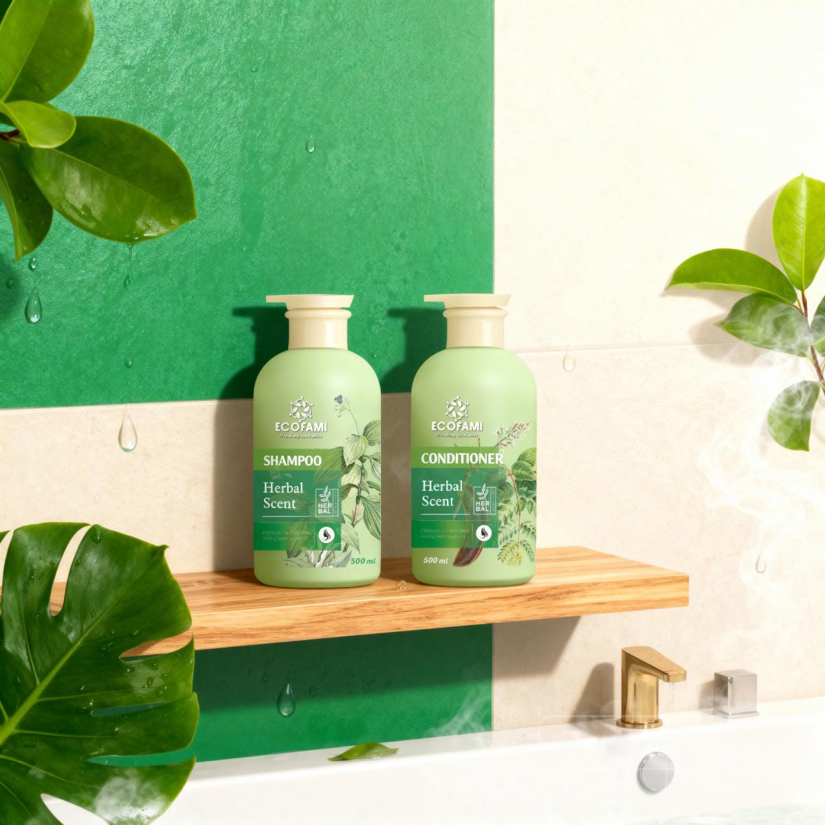 (Qùa tặng 6 tặng 1) COMBO DẦU GỘI - DẦU XẢ ECOFAMI HERBAL SCENT - 500ML